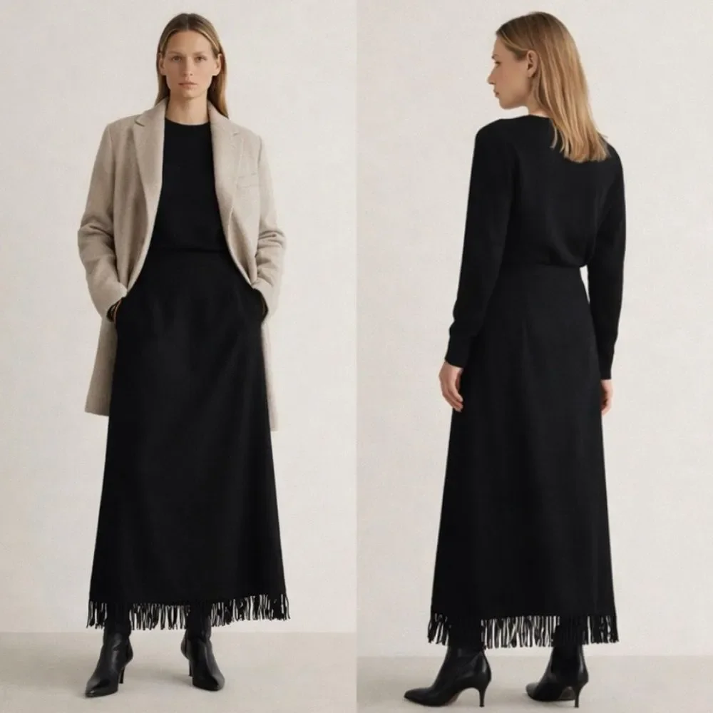 Pendleton Vintage Virgin wool maxi skirt with fringe